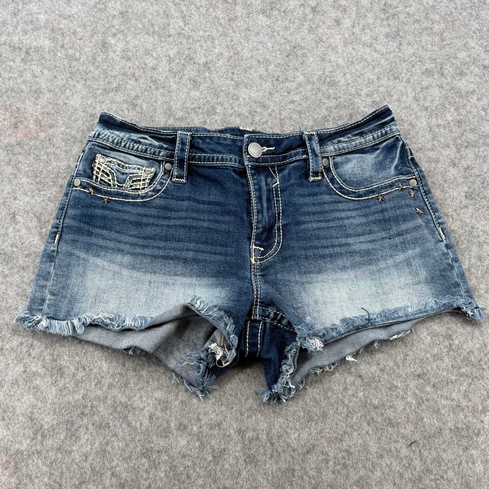 Vigoss Womens American Flag Denim Shorts Star Studded Cut Off Blue Size 8